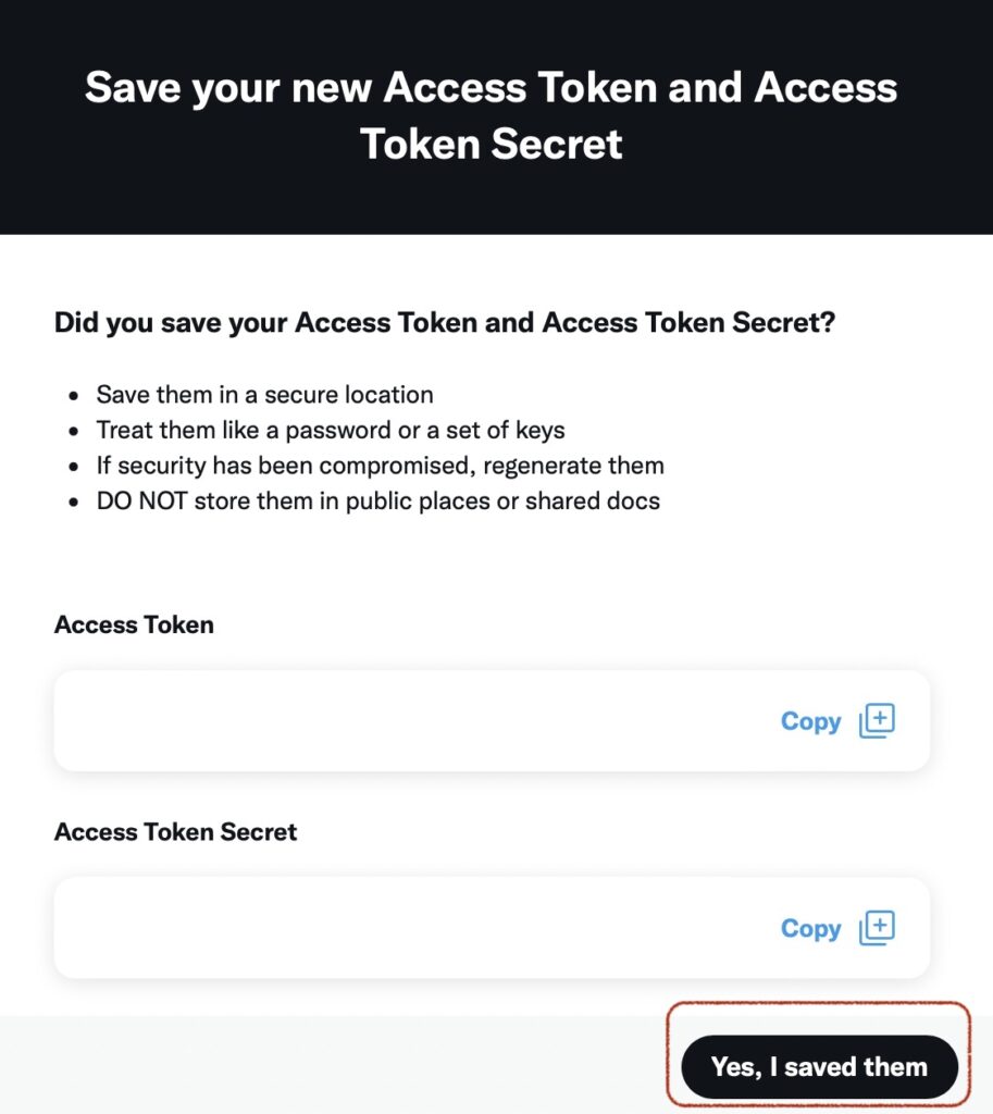 Save your new Access Token and Access Token Sercret